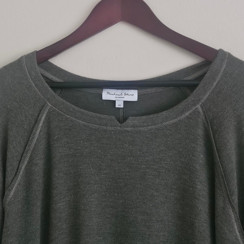 Michael Stars Treasure Brushed Jersey Tunic Top 2X Olive Thumbholes Cozy Earthy - Picture 3 of 12